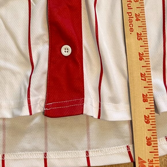 Peanuts Baseball Jersey Shirt Red Pinstripe #50 Button Front Unisex Adult Sz XXL - Picture 3 of 7